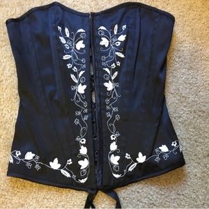 Charlotte Russe Black Floral Lace Up Corset Top